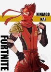  1boy animification berry_legopanda brown_hair commentary_request fortnite highres kai_(ninjago) male_focus mask mouth_mask ninja ninja_mask ninjago red_eyes short_hair shoulder_pads spiked_hair the_lego_group 