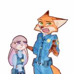  1:1 2020 anthro belt bottomwear clothed clothing disney duo fully_clothed fur green_eyes grey_body grey_fur judy_hopps lagomorph leporid mammal necktie nick_wilde open_mouth orange_body orange_fur painting_(artwork) pants purple_eyes rabbit shirt simple_background strawberry628_(artist) topwear traditional_media_(artwork) watercolor_(artwork) white_background zootopia 