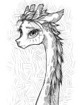  2020 digital_media_(artwork) eyebrows eyelashes female giraffe giraffid hair headshot_portrait hi_res looking_aside madhotaru mammal monochrome portrait simple_background sketch spots 