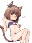  1girl absurdres animal_ears black_bra bra brown_eyes brown_hair cat_cutout cat_ear_panties cat_ears cat_lingerie cat_tail cleavage_cutout clothing_cutout commentary_request dated feet_out_of_frame flat_chest headgear highres invisible_chair kantai_collection maru_(marg0613) one-hour_drawing_challenge panties simple_background sitting solo tail twitter_username underwear white_background yukikaze_(kancolle) 