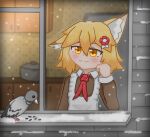  1girl :3 animal_ears bird commentary dove eirlay english_commentary fox_ears fox_girl highres maid pigeon senko_(sewayaki_kitsune_no_senko-san) sewayaki_kitsune_no_senko-san snow soviet winter 