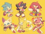  2girls 4boys amy_rose animal_ears aqua_eyes bat_ears bat_girl bat_wings black_fur blue_eyes blue_eyeshadow blue_fur boots breasts chibi chibi_only cleavage commentary dress eyeshadow fox_boy fox_ears fox_tail furry furry_female furry_male fx050 gloves green_eyes grin heart heart_hands hedgehog_boy hedgehog_girl highres knuckles_the_echidna makeup multiple_boys multiple_girls multiple_tails pink_fur purple_eyes red_dress red_eyes red_fur red_shoes rouge_the_bat shadow_the_hedgehog shoes simple_background smile sonic_(series) sonic_the_hedgehog symbol-only_commentary tail tails_(sonic) two_tails white_boots white_fur white_gloves wings yellow_background yellow_fur 