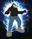  angry anthro augen_sinum_(character) augensinum badger beard belt bottomwear claws clothed clothing colored detailed_background digital_drawing_(artwork) digital_media_(artwork) facial_hair footwear green_eyes growling hi_res hoodie jeans male mammal mustela mustelid musteline pants sharp_claws sharp_teeth shoes simple_background solo standing teeth topwear 