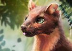  2020 absurd_res ambiguous_gender black_nose blep brown_body brown_fur detailed flutti fur hi_res leaf light lighting mammal marten mustelid musteline notched_ear pine_marten solo tongue tongue_out whiskers 