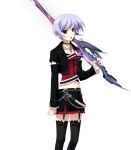  1girl belt black_jacket black_lips black_skirt black_thighhighs blue_hair chain chaos;head choker collarbone corset cross cross_print d-sword detached_sleeves earrings frilled_corset frilled_skirt frilled_sleeves frills garter_straps goth_fashion holding holding_sword holding_weapon inverted_cross jacket jewelry kishimoto_ayase kishimoto_ayase_(fes) lace-trimmed_thighhighs lace_trim large_variant_set leather leather_jacket leather_skirt long_sleeves looking_at_viewer matsuo_yukihiro midriff miniskirt navel open_mouth over_shoulder phantasm pink_eyes red_corset red_skirt science_adventure short_hair skirt solo sword sword_over_shoulder thighhighs variant_set weapon weapon_over_shoulder 