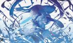  1girl aesc_(fate) aesc_(savior)_(fate) black_bow black_gloves blonde_hair blue_eyes bow commentary_request fate/grand_order fate_(series) fur_trim gloves hair_between_eyes hair_bow highres long_hair looking_at_viewer ponytail reluvy solo spikes very_long_hair 