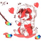  &lt;3 1:1 2017 ambiguous_gender black_markings black_nose chibi fur fuuookami lycanroc markings midnight_lycanroc nintendo pawpads pink_pawpads pok&eacute;bean pok&eacute;mon pok&eacute;mon_(species) rainbow red_body red_eyes red_fur signature simple_background sitting solo teeth tongue tongue_out video_games white_background white_body white_fur 