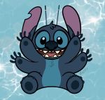 2020 4_arms 4_fingers 4_toes alien antennae_(anatomy) black_eyes blue_body blue_claws blue_fur blue_nose blue_pawpads chest_tuft chibi claws disney experiment_(lilo_and_stitch) fingers front_view fur happy head_tuft hi_res lilo_and_stitch looking_at_viewer male multi_arm multi_limb multicolored_antennae notched_ear open_mouth open_smile pawpads signature simple_background sitting smile solo stitch_(lilo_and_stitch) toes tuft zipadeelady 