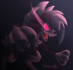  2017 anthro black_nose claws fingers fur glowing hair lycanroc midnight_lycanroc night nintendo open_mouth pok&eacute;mon pok&eacute;mon_(species) red_body red_fur sharp_teeth signature snowsupply teeth tongue video_games white_body white_fur white_hair 