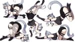  1girl :3 absurdres animal_ear_fluff animal_ears aqua_eyes ass asymmetrical_legwear black_hairband black_shirt black_skirt breasts cat_ears cat_girl cat_tail chest_harness closed_eyes daydarion elbow_gloves elira_pendora elira_pendora_(goth) fingerless_gloves full_body gloves hairband harness heterochromia high_heels highres large_breasts looking_at_viewer mismatched_legwear multiple_views nijisanji nijisanji_en o-ring o-ring_thigh_strap pantyhose pleated_skirt presenting presenting_ass purple_eyes shirt simple_background single_elbow_glove single_fingerless_glove single_leg_pantyhose skirt stretching tail thigh_strap top-down_bottom-up torn_clothes torn_pantyhose virtual_youtuber weewa_(elira_pendora) white_background 