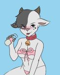  anthro bell bell_(character) bell_collar big_breasts bovid bovine breasts cattle collar curvy_figure drinking drinking_milk female hi_res mammal milk milk_bottle parsnip_(game) ribbons solo 