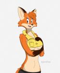 anthro breasts canid canine clothed clothing crop_top ear_piercing female fox fur hi_res looking_at_viewer mammal nortfox piercing red_fox shirt simple_background solo top_(disambiguation) topwear true_fox under_boob yellow_clothing yellow_shirt yellow_topwear