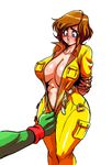  april_o'neil arms_behind_back assisted_exposure bdsm blush bondage bound breasts cleavage curvy embarrassed jumpsuit large_breasts navel open_clothes open_shirt raphael shirt sleeves_rolled_up teenage_mutant_ninja_turtles unzipping wide_hips yves_bigerel 