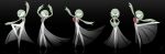  arm_up black_background bob_cut closed_eyes colored_skin dancing dress gardevoir green_hair highres lotosu multicolored_skin multiple_views pokemon pokemon_(creature) see-through simple_background two-tone_skin white_dress white_skin 