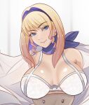  1girl blonde_hair blue_eyes bra breasts constance_von_nuvelle fire_emblem fire_emblem:_three_houses highres ihsnet large_breasts looking_at_viewer multicolored_hair open_clothes purple_hair solo underwear undressing upper_body white_bra 