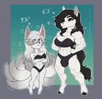 anthro black_hair bra braska breasts bulge canid canine cleavage clothed clothing equid equine fox frey_(lotusgarden) fur gynomorph hair hi_res hooves horse intersex mammal multi_tail muscular muscular_anthro muscular_gynomorph muscular_intersex panties size_difference tail underwear white_body white_fur white_hair wmdiscovery93