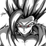  1boy closed_mouth dougi dragon_ball dragon_ball_super dragon_ball_super_super_hero gohan_beast large_pectorals long_bangs looking_at_viewer male_focus muscular muscular_male partially_colored pectorals red_eyes ryu160303 signature solo son_gohan spiked_hair upper_body v-shaped_eyebrows white_background 