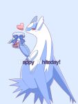  animal_focus artist_name blue_background blue_bow blue_theme blush bow claws commentary english_text from_side full_body hands_up happy_white_day heart holding holding_jar jaggy_lines jar latios light_blush looking_at_viewer no_humans pokemon pokemon_(creature) red_eyes simple_background solo twitter_username ume_musubi watermark white_day 