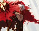  1boy bishounen chest_jewel collar fate/grand_order fate_(series) fire j_u_k_a karna_(fate) male_focus spiked_collar spikes vasavi_shakti_(fate) white_hair 