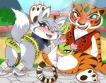 anthro anthro_on_feral bestiality bottomless canid canine clothed clothing dreamworks felid female female/female feral fox group group_sex hi_res kung_fu_panda mammal master_tigress master_viper outside pantherine reptile scalie sex snake threesome tiger trio weirdkoaladream zhen_(kung_fu_panda)