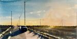  blue_sky car cloud cloudy_sky highres horizon motor_vehicle no_humans original painting_(medium) power_lines road shadow shibakaka sky sunlight traditional_media utility_pole watercolor_(medium) 