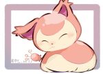  :3 ^_^ animal_focus artist_name blush border closed_eyes closed_mouth commentary full_body happy my_(my_6633) no_humans nose_blush outside_border pokemon pokemon_(creature) purple_border signature simple_background sitting skitty smile solo twitter_username white_background 