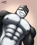 abs absurd_res alkan anthro big_pecs black_body black_nipples cetacean dolphin dovel grin hi_res male mammal marine moobs multicolored_body muscular muscular_anthro muscular_male navel nipples nude nude_anthro nude_male oceanic_dolphin orca pec_pov_meme pecs shaded smile solo teeth toothed_whale two_tone_body white_body yellow_eyes