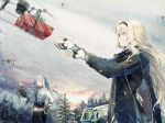  2girls ak-12_(girls_frontline) an-94 an-94_(girls_frontline) assault_rifle bangs blonde_hair blue_eyes box braid cape christmas_ornaments christmas_tree closed_mouth commentary_request eyebrows_visible_through_hair fingerless_gloves french_braid gift gift_box girls_frontline gloves gun hairband holding jacket long_hair long_sleeves multiple_girls ribbon rifle robot sidelocks silver_hair smile snow very_long_hair weapon wss_(32656138) 