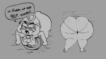 absurd_res big_butt brick_wall butt dangus-llc female goomba goombella hair headlamp hi_res humanoid lamp mario_bros monochrome nintendo paper_mario ponytail sharp_tooth solo through_wall wall_(structure) wiggle