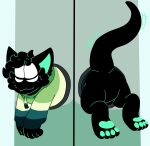 absurd_res alien ambiguous_gender anthro chance2pounce featureless_crotch felid feline hi_res hole_in_wall koro_(milkywaytrain) mammal nervous pawpads paws solo stuck tail tail_motion through_wall
