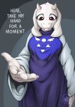  2020 anthro bovid caprine clothed clothing digital_media_(artwork) english_text female goat hi_res horn mammal mysticalpha red_eyes smile solo text toriel undertale video_games 