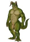  2020 abs anthro balls biceps biped blue_eyes claws dragon fingers flaccid genitals green_body green_skin horn humanoid_genitalia humanoid_penis lizard looking_at_viewer male muscular muscular_male nude pecs penis reptile scalie simple_background smile solo spikes thick_thighs toes uncut watermark white_background whiteleech wingless_dragon 