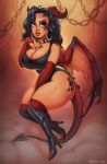  2020 5_fingers animal_humanoid big_breasts black_hair breasts cleavage clothed clothing digital_media_(artwork) dragon dragon_humanoid fingers hair hi_res horn humanoid membrane_(anatomy) membranous_wings pinup pose wings zazush-una 