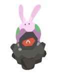  closed_eyes closed_mouth commentary_request goomy kanikou7 no_humans one-eyed pokemon pokemon_(creature) pokemon_focus riding riding_pokemon rolycoly simple_background solid_oval_eyes white_background 