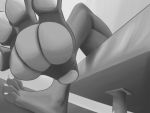  4:3 4_toes ambiguous_gender anthro barefoot claws crossed_legs deviantchump foot_focus foot_shot greyscale monochrome pawpads sitting solo toe_claws toes unknown_species 