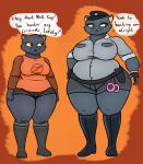  aunt_molly_(nitw) belly belt black_body black_fur boots bottomwear breasts clothing domestic_cat duo felid feline felis female footwear fur fuzzy_handcuffs handcuffs hi_res hotpants mae_borowski mammal mature_female night_in_the_woods oystercatcher7 police shackles shorts slightly_chubby thick_thighs uniform video_games wide_hips 