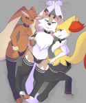  absurd_res anthro asurakitsune braixen bulge butt canid canine clothing collar fox fur girly group hi_res jetn_2.0 legwear looking_at_viewer lopunny lycanroc male male/male mammal midday_lycanroc nintendo panties pinup pok&eacute;mon pok&eacute;mon_(species) pose roxburyfox smile thigh_highs tongue underwear video_games 