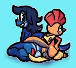 2026 anthro anthro_on_anthro backsack balls black_eyewear black_sunglasses blue_balls blue_body blue_hair blue_scales butt butt_squish duo eyewear eyewear_only generation_5_pokemon genitals glasses glasses_only grey_balls grey_body grey_eyewear grey_glasses grey_perineum grey_scales grin hair half-closed_eyes hand_on_hip lizard looking_at_another looking_back male male/male narrowed_eyes nintendo nude orange_body orange_scales perineum pokemon pokemon_(species) purple_eyes rear_view red_hair reptile scales scalie scrafty sharp_teeth side_by_side smile squish sunglasses tail_around_partner teeth ulti_(ultilix) ultilix wearing_glasses yellow_sclera