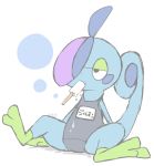  2_toes ambiguous_gender amphibian anthro blue_body bubble clothing drizzile food hair half-closed_eyes japanese_text leo_(artist) melting narrowed_eyes nintendo pok&eacute;mon pok&eacute;mon_(species) popsicle sitting solo swimwear text toes video_games 