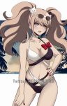  alternate_costume bear_hair_ornament bikini blue_eyes choker criis-chan danganronpa danganronpa_1 enoshima_junko hair_ornament long_hair navel pink_hair red_nails swimsuit twintails two-tone_bikini 