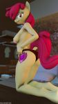  3d_(artwork) 9:16 absurd_res anthro anthrofied apple_bloom_(mlp) bed big_breasts breasts butt clothed clothing digital_media_(artwork) equid equine female foxventus friendship_is_magic furniture hi_res horse inside kneeling looking_at_viewer looking_back mammal my_little_pony panties pillow pony solo topless underwear 