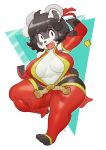  2018 3_toes 4_fingers anthro asian_clothing big_breasts black_hair black_markings blush breasts chinese_clothing clothing curvy_figure cute_fangs east_asian_clothing female fingers full-length_portrait fur giant_panda hair hi_res inner_ear_fluff mammal markings open_mouth portrait pose red_clothing solo star thick_thighs toes tuft ursid voluptuous white_body white_fur ziroro326 