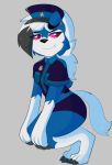  anthro asurakitsune bust_a_groove clothing cosplay female fur hair hi_res lycanroc midnight_lycanroc nintendo pok&eacute;mon pok&eacute;mon_(species) police_uniform simple_background smile solo uniform video_games zwei_serigala 