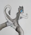  anthro breasts clitoral_hood clothing female genitals hi_res lee legwear looking_back lying nanok on_front prehensile_clitoral_hood pussy raised_tail sergal smile solo spread_legs spreading thigh_highs 