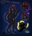  anthro atomicmeta balls bioluminescence black_body black_fur dark domestic_cat edgy fangs felid feline felis fur genitals girly glowing hair hi_res male mammal model_sheet nude red_hair serval slightly_chubby solo stomach super_powers whiskers 