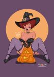 anthro areola areola_slip bedroom_eyes big_breasts breasts canid canine canis clothing collar convenient_censorship corset dimidotfurr disney domestic_dog ear_piercing ear_ring female footwear goof_troop halloween hat headgear headwear hi_res high_heels holidays hoop_ear_ring jack-o'-lantern legwear lingerie looking_at_viewer mammal narrowed_eyes nipple_slip peg_pete pete_(disney) peter_pete_sr. phillipthe2 piercing ring_piercing seductive shoes sitting sitting_on_ground solo stockings straps thick_thighs third-party_edit topwear witch_hat