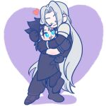  105zz 2boys :3 armor black_boots black_coat black_hair black_pants blue_eyes boots border brown_boots closed_eyes coat commentary_request final_fantasy final_fantasy_vii grey_hair hand_in_another's_hair hand_on_another's_shoulder light_blush long_coat long_hair male_focus medium_hair multiple_boys open_mouth pants parted_bangs pauldrons purple_background sephiroth shoulder_armor smile standing white_border yaoi zack_fair 
