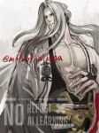  1boy abs belt black_socks bridal_gauntlets closed_mouth commentary_request cowboy_shot final_fantasy final_fantasy_vii final_fantasy_vii:_ever_crisis grey_hair hair_tie highres japanese_clothes kimono long_hair low_ponytail male_focus mofmofkaikoga official_alternate_costume official_alternate_hairstyle open_clothes open_kimono parted_bangs pectorals ponytail sephiroth sephiroth_(one_with_the_blade) socks solo twintails yellow_belt 
