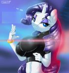  absurd_res anthro anthrofied big_breasts blue_eyes bracelet breasts clothed clothing equid eyeshadow female friendship_is_magic hi_res horn jewelry makeup mammal my_little_pony rarity_(mlp) shirt skyart301 smile solo topwear unicorn 