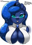  absurd_res big_breasts blue_body breasts cleavage clothed clothing dialogue english_text equid female friendship_is_magic green_eyes hi_res horn mammal my_little_pony open_mouth princess_luna_(mlp) simple_background skyart301 solo text unicorn url white_background 